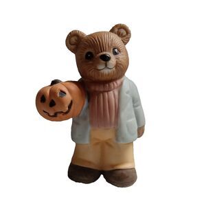 Vintage HOMCO Fall Teddy Bear Figurine Man with Pumpkin Halloween 5209